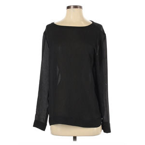 LOFT |  Black Sheer Print Blouse Zip Long Sleeve S